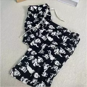 Летние брюки свободного покроя из ледяного шелка с рисунком тушью, с высокой талией, с высокой посадкой, с высокой посадкой, с завышенной талией, с широкими штанинами для женщин One Size белый