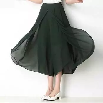 Летние брюки, свободные женские брюки, длина до щиколотки, шифоновая юбка с высокой талией, широкие брюки, брюки больших размеров с боковым разрезом XXXXXXL чёрный