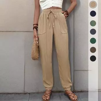 Летние брюки женские на шнуровке, однотонные, с текстурой, повседневные брюки маленького размера S чёрный