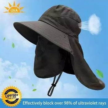 Летние быстросохнущие панамы с защитой от солнца, мужские дышащие сетчатые козырьки для рыбалки, уличные широкополые кепки-ведра чёрный