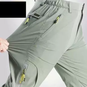 Летние быстросохнущие походные брюки мужские эластичные водонепроницаемые брюки с карманами на молнии легкие рыболовные брюки XXXXL чёрный