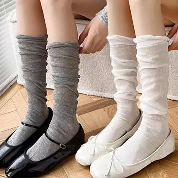 Летние черно-белые чулки для женщин и девочек, длинные носки до бедра JK, японские леггинсы, тонкие свободные костюмы, милые балетные чулочно-носочные изделия белый