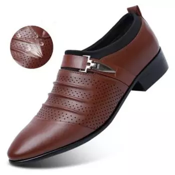 Летние черные, коричневые, белые мужские кожаные туфли, мужские модельные туфли с острым носком, формальные мужские сандалии без шнуровки высокого качества 38 чёрный