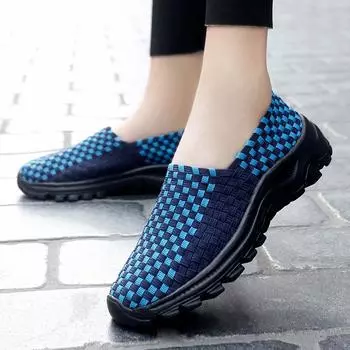 Летние черные плетеные пляжные туфли ручной работы, женские повседневные эспадрильи большого размера, дышащие кроссовки, фиолетовые, синие, ленивые туфли 38 синий