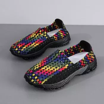 Летние черные плетеные пляжные туфли ручной работы женские черные повседневные эспадрильи большого размера разноцветные теннисные кроссовки 38 серебряный/чёрный