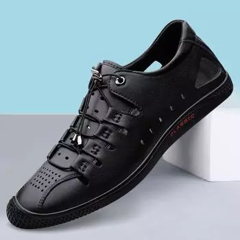 Летние черные полые сандалии из натуральной кожи с мягкой подошвой, удобные для походов, мужская обувь для взрослых, повседневная обувь высокого качества 37 белый