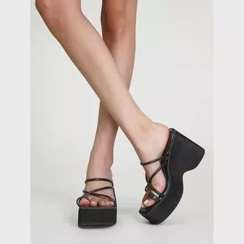 Летние черные водонепроницаемые босоножки на танкетке с толстой подошвой и тонкими ремешками 2024 года 39 чёрный