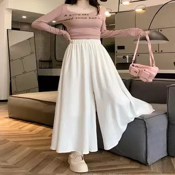 Летние чистые белые брюки-клеш, женские широкие брюки, юбка, брюки с высокой талией, юбка Fairy A Line, девятиточечная юбка, брюки, одежда Y2K XL коричневый