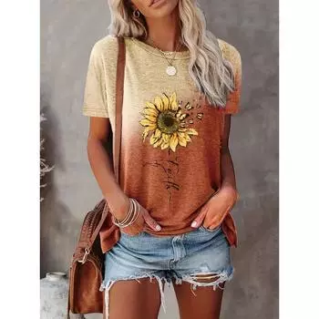 Летние цветные футболки с принтом подсолнечника 3D, женская уличная одежда, повседневная мода Y2k, футболка с коротким рукавом, футболки с круглым вырезом, топы, одежда S