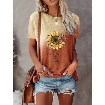 Летние цветные футболки с принтом подсолнечника 3D, женская уличная одежда, повседневная мода Y2k, футболка с коротким рукавом, футболки с круглым вырезом, топы, одежда S