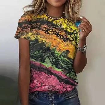 Летние цветные футболки с принтом Tie Dye 3D, женская уличная одежда, повседневная мода Y2k, футболка с коротким рукавом, футболки с круглым вырезом, топы, одежда S