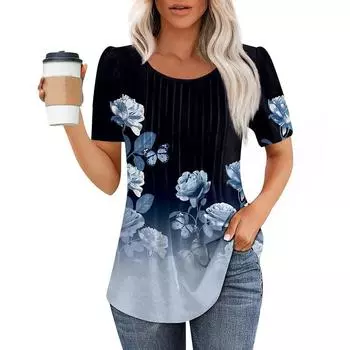 Летние цветочные 3D-принты футболки женские футболки с коротким рукавом и круглым вырезом уличная одежда большие туники Y2K топы футболки женская одежда S