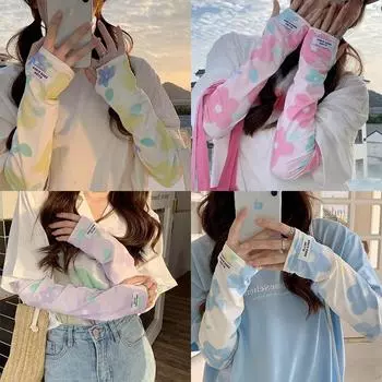 Летние цветочные и звездные солнцезащитные рукава с принтом Ice Silk Защита рук Перчатки с защитой от ультрафиолета Женские летние рукава для вождения Охлаждающие рукава для улицы 1pc