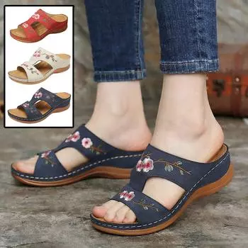 Летние цветы, повседневные сандалии на плоской подошве с круглым носком, однотонные сандалии на плоской подошве 36 синий