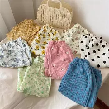 Летние детские брюки из хлопка с антимоскитным принтом 2024 года — двухслойные, модные брюки с манжетами для маленьких и средних размеров. 120 cm