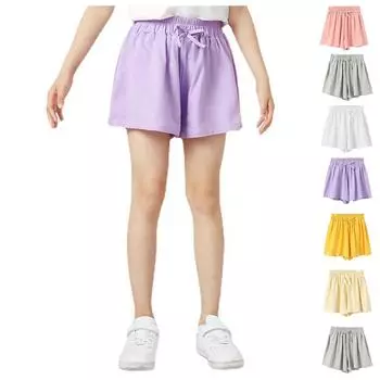 Летние детские брюки, повседневные шорты для больших детей, однотонные повседневные брюки с бантом для мальчиков и девочек 120 светло-серый