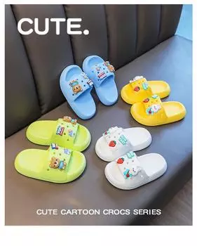 Летние детские домашние тапочки детские милые тапочки с мультяшными животными кролики удобные нескользящие мягкие тапочки с медвежонком 24-25(160mm foot) белый