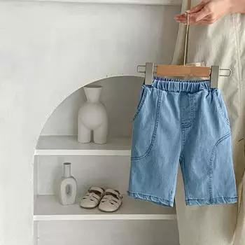 Летние детские джинсовые брюки для детей 1-5 лет, детские хлопковые мягкие джинсы, детские брюки длиной три четверти bafanou 64107 90cm(18-24M) синий