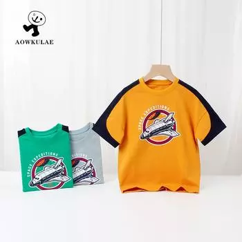 Летние детские футболки с контрастной строчкой - дышащие топы с короткими рукавами для мальчиков 140 cm