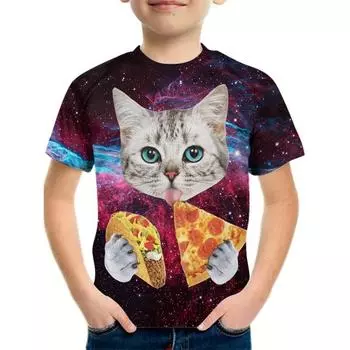 Летние детские футболки с мультяшными котами, футболки с 3D-принтом, детская футболка, детская модная одежда с коротким рукавом для мальчиков и девочек, повседневная уличная одежда 100CM