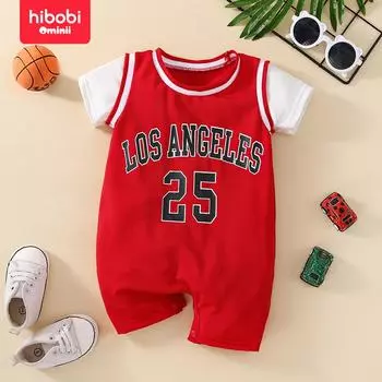 Летние детские гусеницы hibobi с буквенным принтом, регулярные, с круглым вырезом и короткими рукавами, ремонтные спортивные детские гусеницы 0-3 M красный