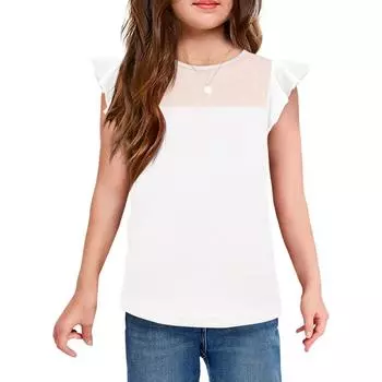 Летние детские и девичьи рубашки с плиссированными рукавами, повседневные топы, прозрачные сетчатые футболки с короткими рукавами 160 белый