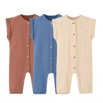 Летние детские комбинезоны, муслиновая детская одежда для девочек и мальчиков, комбинезон для новорожденных, одежда для сна для малышей, цельная одежда для малышей 6M бежевый