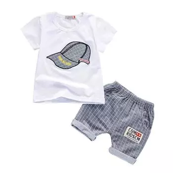 Летние детские комплекты из двух предметов для маленьких мальчиков, повседневная футболка с короткими рукавами и принтом, топы + клетчатые шорты, костюмный комплект S зелёный