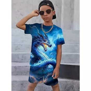 Летние детские комплекты с короткими рукавами, повседневная детская одежда с 3D принтом животных, комплект из 2 предметов для мальчиков и девочек 110