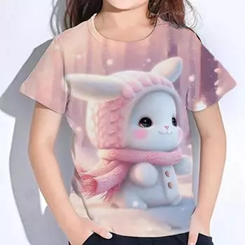 Летние детские милые футболки с изображением кролика из мультфильма, футболки с 3D-принтом и животными, детская одежда с коротким рукавом для мальчиков и девочек, модная уличная одежда 100CM