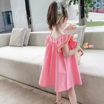 Летние детские милые платья для маленьких девочек, многоуровневые рукава с лепестками, пляжные платья на берегу моря, праздничное платье трапециевидной формы, детское милое плиссированное платье, от 3 до 8 лет 13