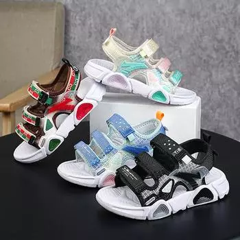 Летние детские модные легкие сандалии, пляжная обувь, тапочки, спортивная обувь с низким берцем, уличная обувь для подиума 28 коричневый