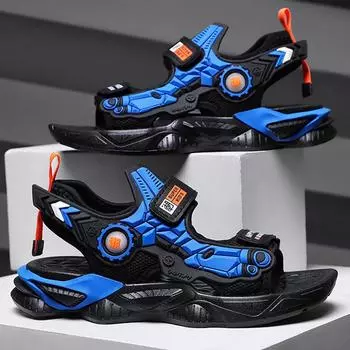 Летние детские модные легкие уличные повседневные сандалии на возраст 28–39 лет, пляжная обувь, домашние тапочки, детская обувь 28 чёрный/красный