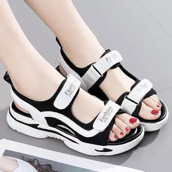 Летние детские модные легкие уличные повседневные сандалии, женская пляжная обувь, тапочки 32 чёрный/белый