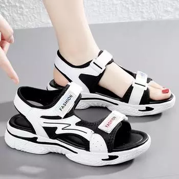 Летние детские модные легкие уличные сандалии для отдыха на толстой подошве, пляжная обувь, тапочки, женская обувь, детская обувь 32 белый/чёрный