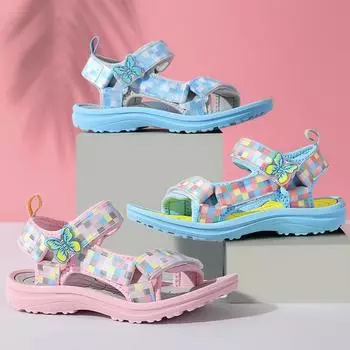 Летние детские модные легкие уличные трендовые разноцветные сандалии для отдыха, пляжная обувь, тапочки 25 синий