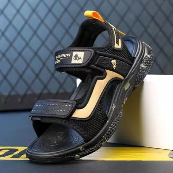 Летние детские модные сандалии, пляжная обувь, тапочки, спортивная обувь с низким берцем, обувь для подиума, уличная обувь для прогулок по реке, размеры 28-40 28 золотой/чёрный