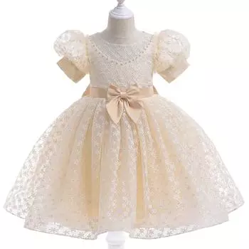 Летние детские платья принцессы с бантом для девочек, кружевное бальное платье, свадебное платье подружки невесты, вечерние платье для девочек, детский костюм на день рождения 110CM шампанского