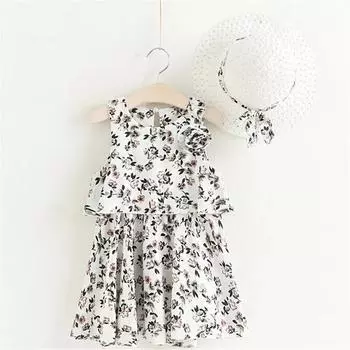 Летние детские платья с принтом для детей от 2 до 6 лет, шифоновое платье принцессы без рукавов с цветочным принтом для девочек, пляжная детская одежда, новинка 2024 года 5T бежевый