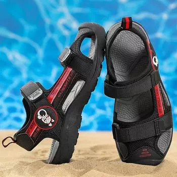 Летние детские противоскользящие износостойкие модные легкие уличные сандалии для отдыха пляжная обувь и туфли на носке 25 чёрный/жёлтый