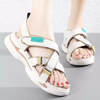 Летние детские противоскользящие модные легкие уличные сандалии для отдыха на толстой подошве, женские пляжные тапочки, размер 32–42 36 чёрный/белый