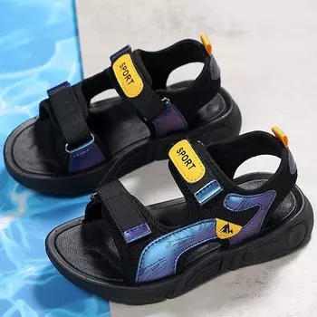 Летние детские сандалии 28-40 лет, уличная пляжная спортивная обувь, волшебные сандалии для мальчиков, детские спортивные сандалии 28 оранжевый/чёрный
