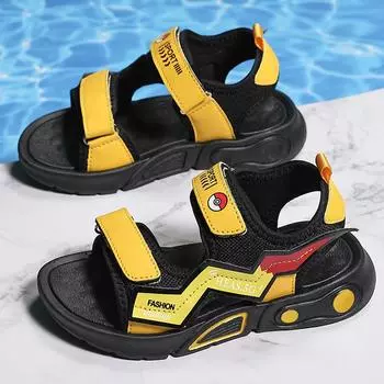 Летние детские сандалии 28-40 лет, уличная пляжная спортивная обувь, сандалии Magic Boy для мальчиков, сандалии для девочек 28 золотой/чёрный