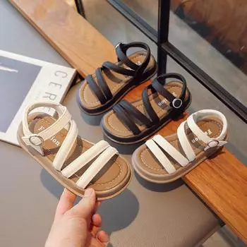 Летние детские сандалии для девочек 2024 года, новые детские модные пляжные туфли с толстой подошвой, открытые универсальные повседневные сандалии для малышей 23 бежевый