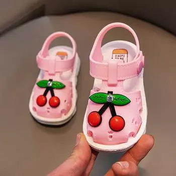 Летние детские сандалии для девочек с закрытым носком вишневого цвета для малышей, детские ходунки принцессы, обувь для маленьких девочек, сандалии, размер 16-25 23 розовый