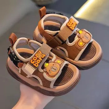 Летние детские сандалии для мальчиков с нескользящей мягкой подошвой, большие детские сандалии на липучках для детей 24-25 красный