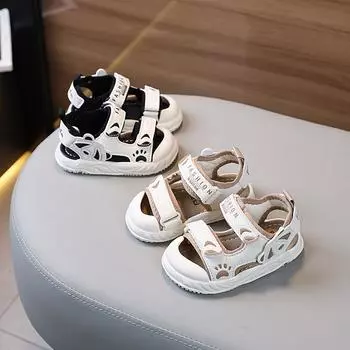 Летние детские сандалии, обувь для малышей с мягкой подошвой для мальчиков, нескользящая обувь для походов по реке с закрытым носком для девочек 16 чёрный