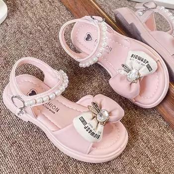 Летние детские сандалии принцессы с галстуком-бабочкой, обувь для девочек, модная повседневная нескользящая детская обувь, пляжная обувь 26 белый