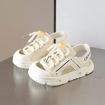 Летние детские сандалии с защитой пальцев, пляжная обувь для мальчиков, детские спортивные сандалии для девочек, обувь для малышей с мягкой подошвой, сандалии 23 бежевый