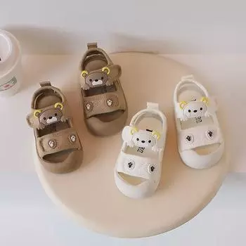 Летние детские сандалии: Туфли с закрытым носком и мягкой подошвой с рисунком медведя для мальчиков 1-2 лет Sizes 15-20 / 6 pairs хаки